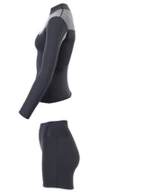 Two Bare Feet Womens Aspect Fleece Lined Zipless Thermal 2.5mm Superstretch Wetsuit Top & Hotpants Set (Black/Grey)