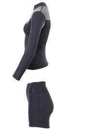 Two Bare Feet Womens Aspect Fleece Lined Zipless Thermal 2.5mm Superstretch Wetsuit Top & Hotpants Set (Black/Grey)