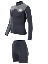 Two Bare Feet Womens Aspect Fleece Lined Zipless Thermal 2.5mm Superstretch Wetsuit Top & Hotpants Set (Black/Grey)