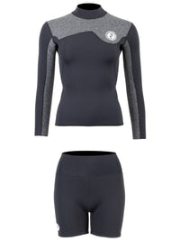Two Bare Feet Womens Aspect Fleece Lined Zipless Thermal 2.5mm Superstretch Wetsuit Top & Hotpants Set (Black/Grey)