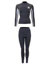 Two Bare Feet Womens Aspect Fleece Lined Zipless Thermal 2.5mm Superstretch Wetsuit Top & Pants Set (Black/Grey/Grey)