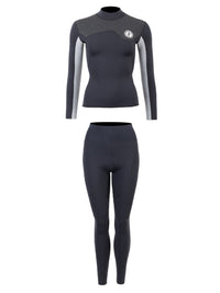 Two Bare Feet Womens Aspect Fleece Lined Zipless Thermal 2.5mm Superstretch Wetsuit Top & Pants Set (Black/Grey/Grey)