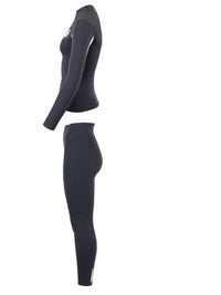 Two Bare Feet Womens Aspect Fleece Lined Zipless Thermal 2.5mm Superstretch Wetsuit Top & Pants Set (Black/Grey/Grey)