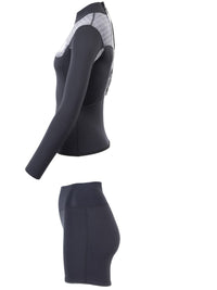 Two Bare Feet Womens Aspect Back Zip 2.5mm Wetsuit Jacket & Hotpants Set (Black/Grey Stripes)