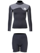 Two Bare Feet Womens Aspect Back Zip 2.5mm Wetsuit Jacket & Hotpants Set (Black/Grey Stripes)