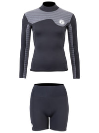 Two Bare Feet Womens Aspect Back Zip 2.5mm Wetsuit Jacket & Hotpants Set (Black/Grey Stripes)