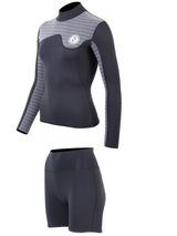 Two Bare Feet Womens Aspect Back Zip 2.5mm Wetsuit Jacket & Hotpants Set (Black/Grey Stripes)