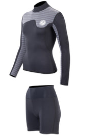Two Bare Feet Womens Aspect Back Zip 2.5mm Wetsuit Jacket & Hotpants Set (Black/Grey Stripes)