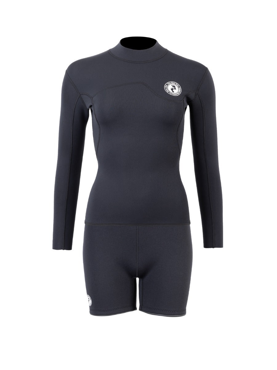 Two Bare Feet Womens Aspect Fleece Lined Zipless Thermal 2.5mm Superstretch Wetsuit Top & Hotpants Set (Black)