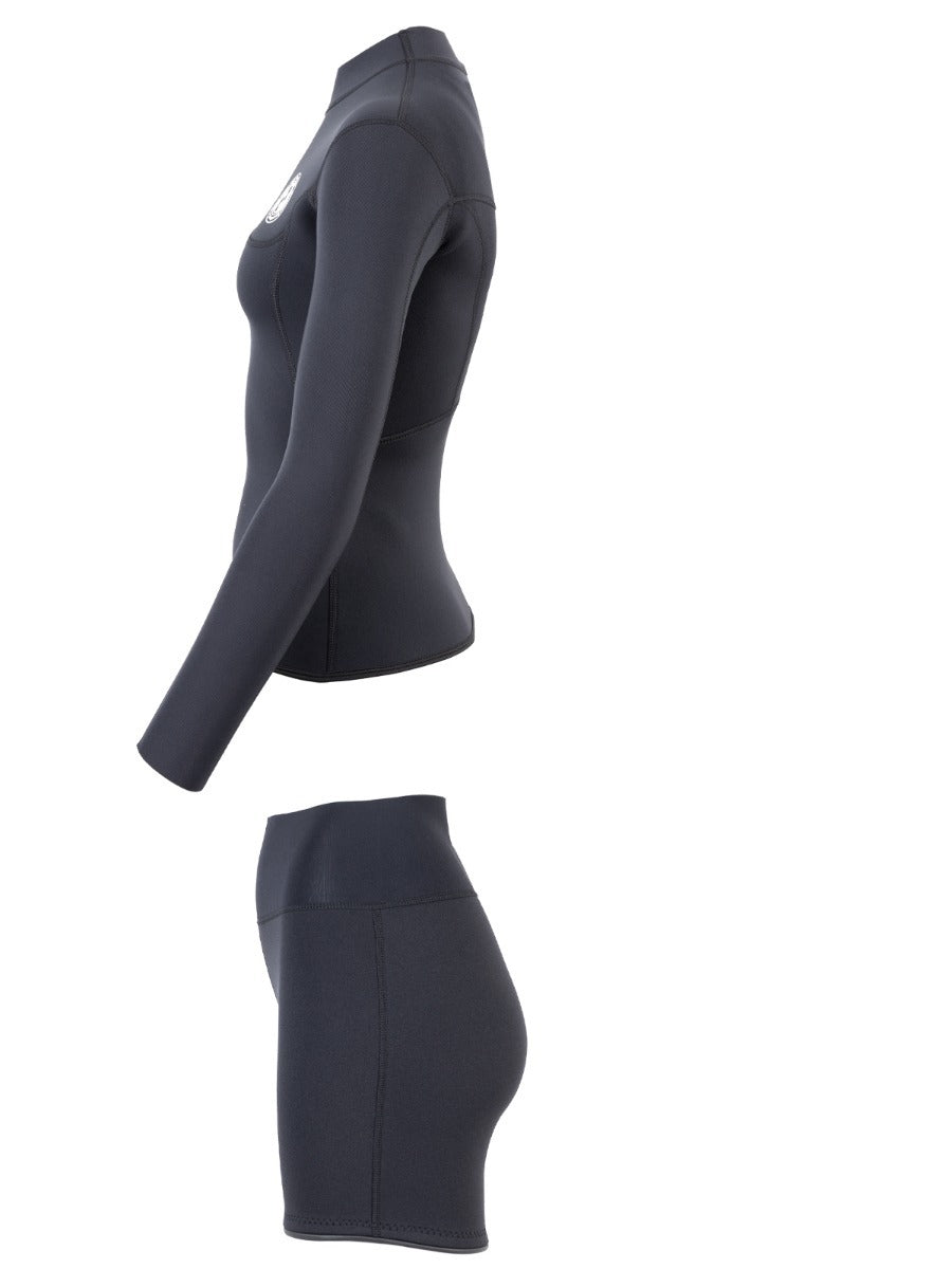Two Bare Feet Womens Aspect Fleece Lined Zipless Thermal 2.5mm Superstretch Wetsuit Top & Hotpants Set (Black)