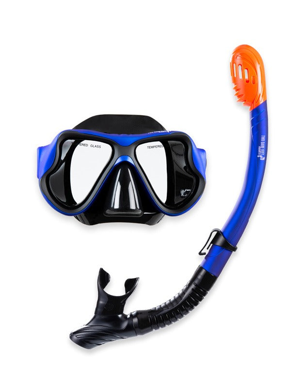 X-Dive Silicone Mask Dry Top Snorkel & F70 Fins 3pc Set (Blue / Black)