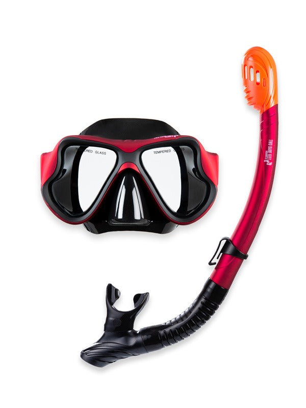 X-Dive Silicone Mask & Dry Top Snorkel 2pc Set (Red / Black)