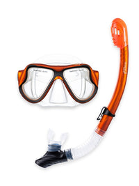 X-Dive Silicone Mask Dry Top Snorkel & F70 Fins 3pc Set (Orange / Clear)