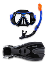 X-Dive Silicone Mask Dry Top Snorkel & F70 Fins 3pc Set (Blue / Black)
