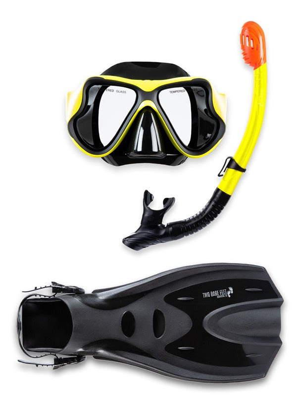 X-Dive Silicone Mask Dry Top Snorkel & F70 Fins 3pc Set (Yellow / Black)