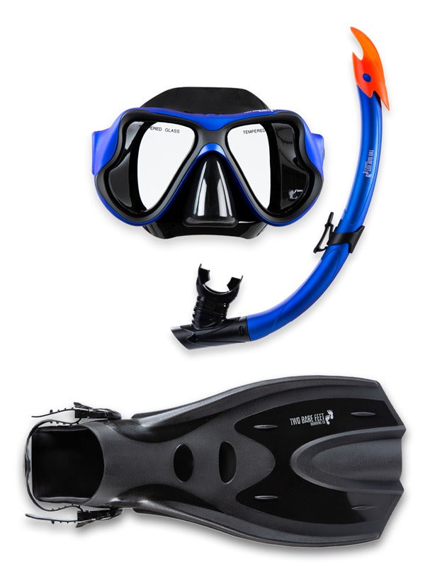 X-Dive Silicone Mask Snorkel & F70 Fins 3pc Set (Blue / Black)
