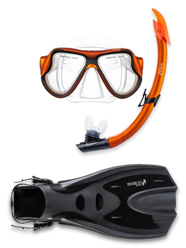X-Dive Silicone Mask Snorkel & F70 Fins 3pc Set (Orange / Clear)
