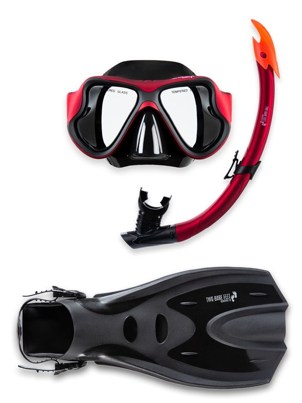 X-Dive Silicone Mask Snorkel & F70 Fins 3pc Set (Red / Black)