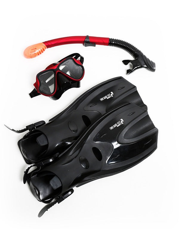 X-Dive Silicone Mask Dry Top Snorkel & F70 Fins 3pc Set (Red / Black)