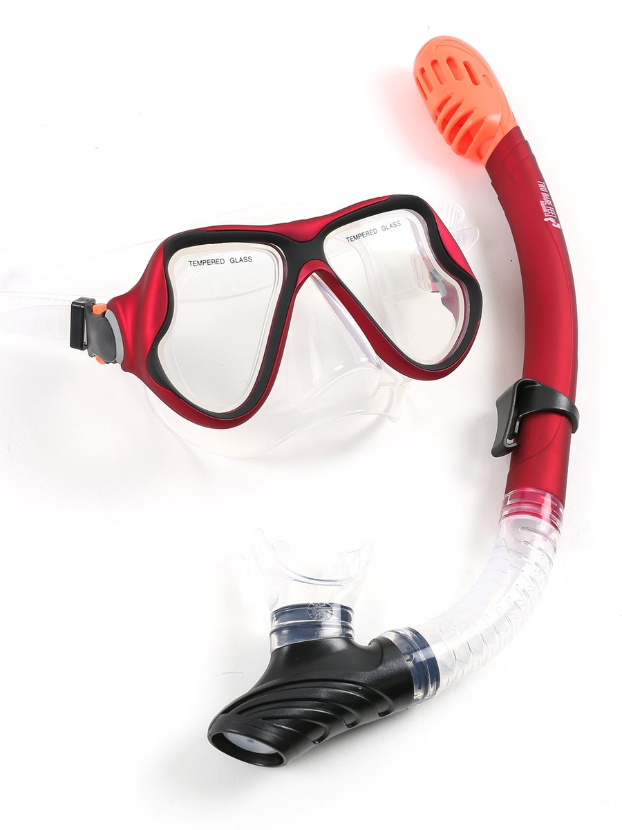 X-Dive Silicone Mask & Dry Top Snorkel 2pc Set (Red / Clear)