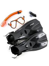 X-Dive Silicone Mask Dry Top Snorkel & F70 Fins 3pc Set (Orange / Clear)