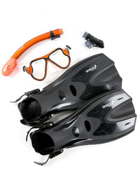 X-Dive Silicone Mask Dry Top Snorkel & F70 Fins 3pc Set (Orange / Clear)