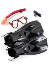 X-Dive Silicone Mask Dry Top Snorkel & F70 Fins 3pc Set (Red / Clear)