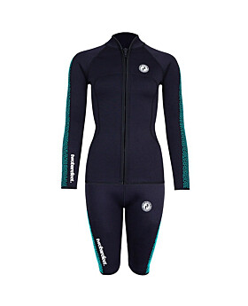 Two Bare Feet Womens Silicone Print Series 2.5mm Wetsuit Jacket & Shorts Set (Black/Mint)