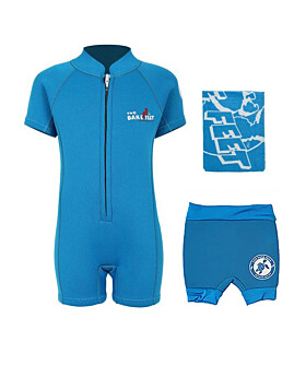 Deluxe Baby Swim Kit - Classic Wetsuit + Nappy Shorts + Towel (Aqua)