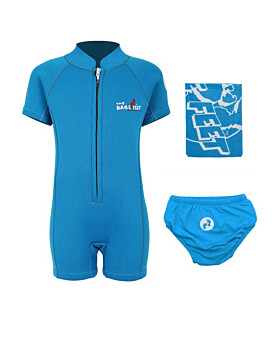 Deluxe Baby Swim Kit - Classic Wetsuit + Swim Nappy + Towel (Aqua)