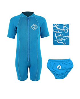 Deluxe Baby Swim Kit - Aquatica Wetsuit + Swim Nappy + Towel (Aqua)