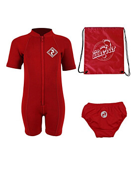 Deluxe Baby Swim Kit - Aquatica Wetsuit + Swim Nappy + Bag (Red)