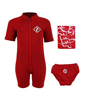 Deluxe Baby Swim Kit - Aquatica Wetsuit + Swim Nappy + Towel (Red)