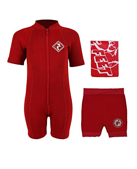 Deluxe Baby Swim Kit - Aquatica Wetsuit + Nappy Shorts + Towel (Red)