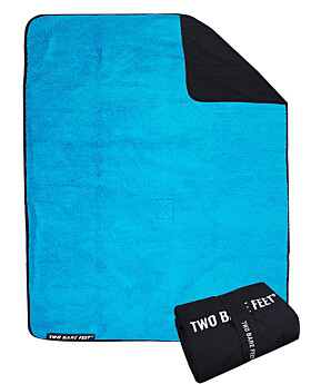 XL Sherpa Lined Waterproof Beach Travel Blanket (Black/Blue)