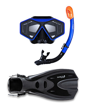 DiveSport Silicone Mask Dry Top Snorkel & F70 Fins 3pc Set (Blue / Black)
