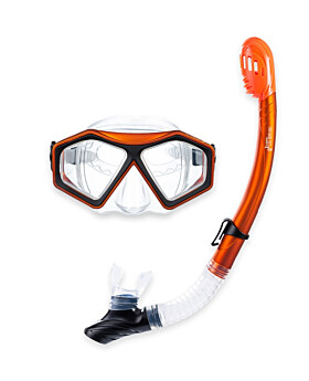 DiveSport Silicone Mask & Dry Top Snorkel 2pc Set (Orange / Clear)