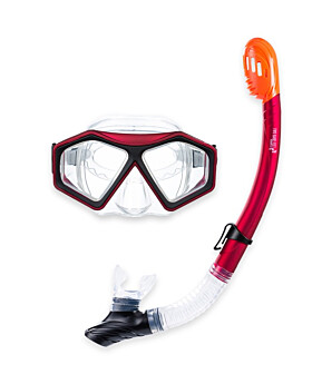 DiveSport Silicone Mask & Dry Top Snorkel 2pc Set (Red / Clear)