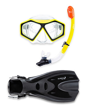 DiveSport Silicone Mask Dry Top Snorkel & F70 Fins 3pc Set (Yellow / Clear)