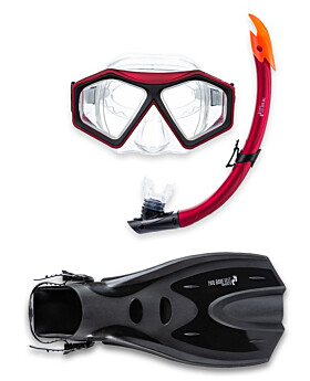 DiveSport Silicone Mask Snorkel & F70 Fins 3pc Set (Red / Clear)