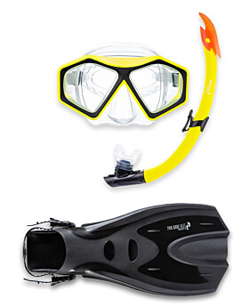 DiveSport Silicone Mask Snorkel & F70 Fins 3pc Set (Yellow / Clear)