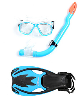 Two Bare Feet Childrens PVC Mask Snorkel Fins 3 Piece Set (Aqua)
