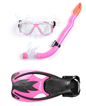 Two Bare Feet Childrens PVC Mask Snorkel Fins 3 Piece Set (Pink)