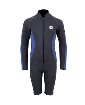 Two Bare Feet Junior Perspective Full Zip 2.5mm Wetsuit Jacket and Shorts Set (Black/Blue)