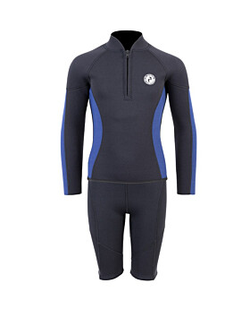 Two Bare Feet Junior Perspective Half Zip 2.5mm Wetsuit Jacket and Shorts Set (Black/Blue)