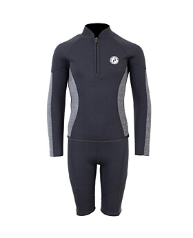 Two Bare Feet Junior Perspective Half Zip 2.5mm Wetsuit Jacket and Shorts Set (Black/Grey)