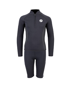 Two Bare Feet Junior Perspective Half Zip 2.5mm Wetsuit Jacket and Shorts Set (Black/Grey/Grey)