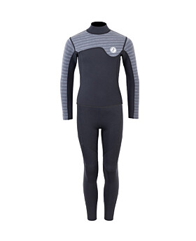 Two Bare Feet Junior Aspect Fleece Lined Zipless Thermal 2.5mm Superstretch Wetsuit Top & Pants Set (Black/Grey Stripes)