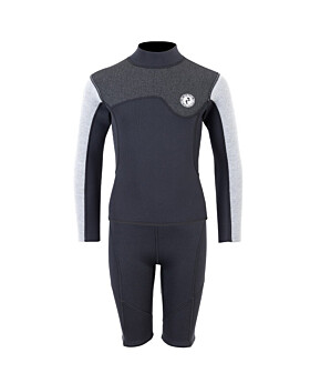 Two Bare Feet Junior Aspect Fleece Lined Zipless Thermal 2.5mm Superstretch Wetsuit Top & Shorts Set (Black/Grey/Grey)