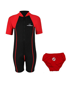 Essentials Baby Swim Kit - Lycra Arm Wetsuit + Swim Nappy (Red)